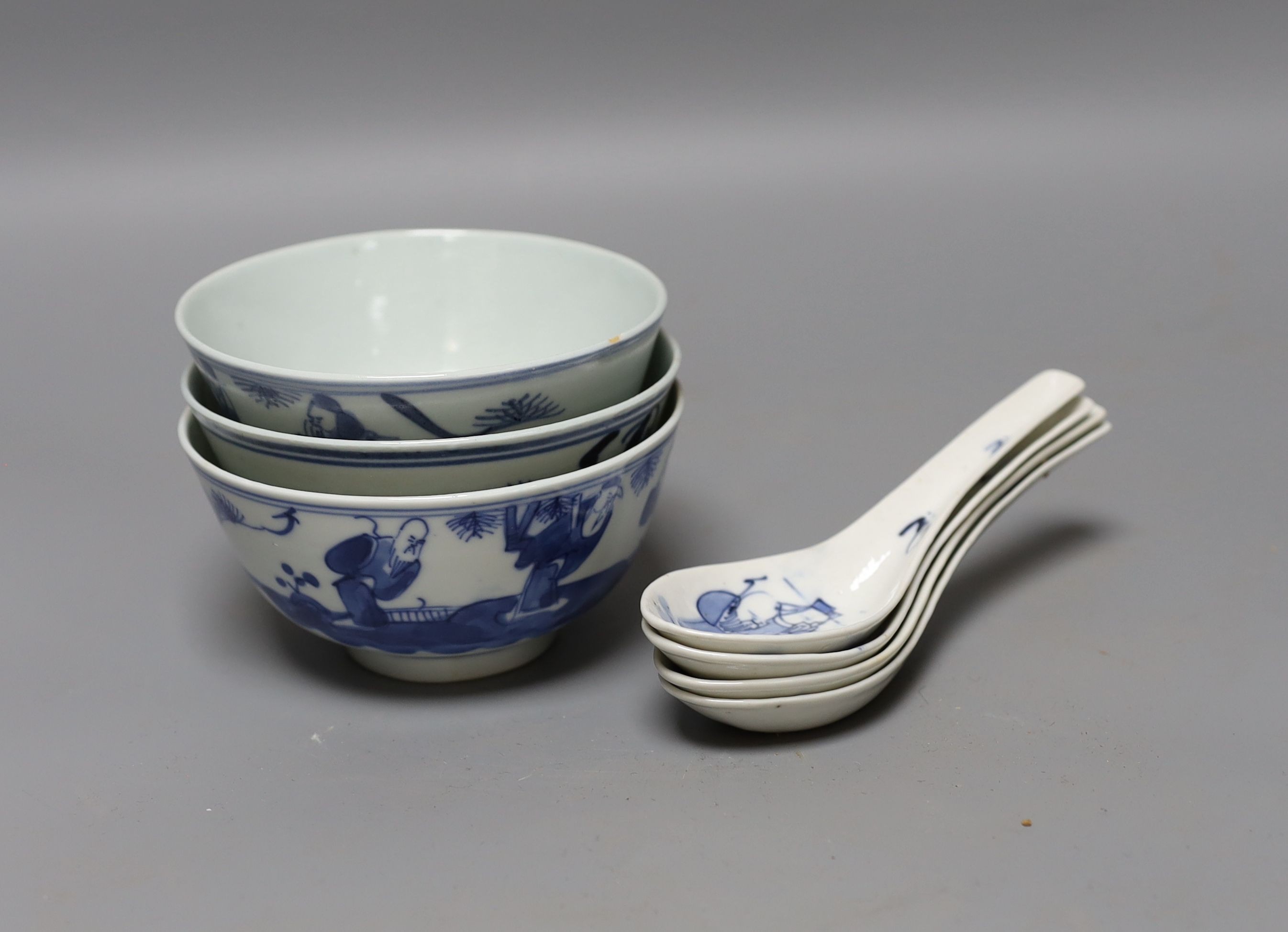 Chinese blue and white bowls etc